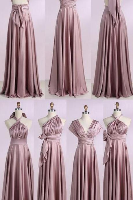 Elegant Convertible Long Rose Pink Bridesmaid Dresses