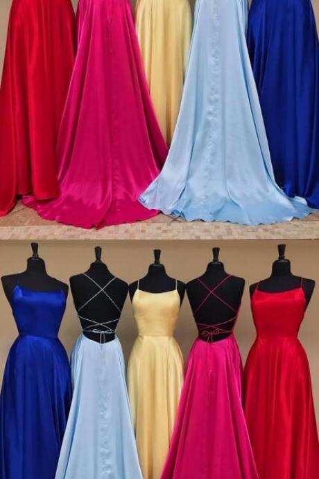 Simple A Line Stain Long Prom Dresses