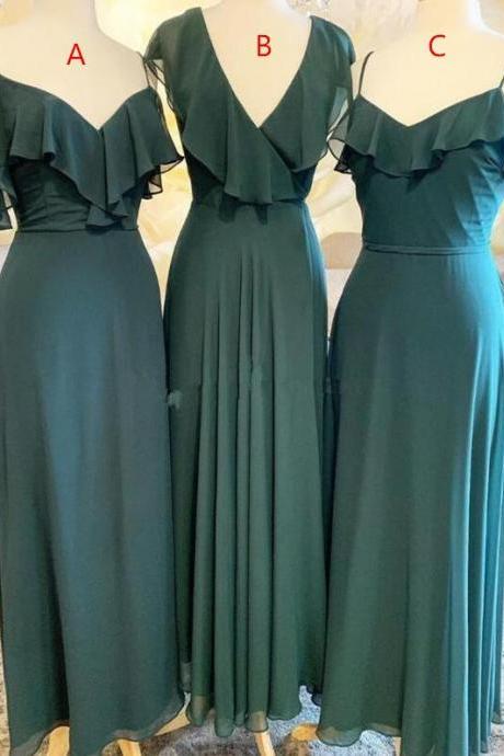 Elegant A Line Green Chiffon Bridesmaid Dresses