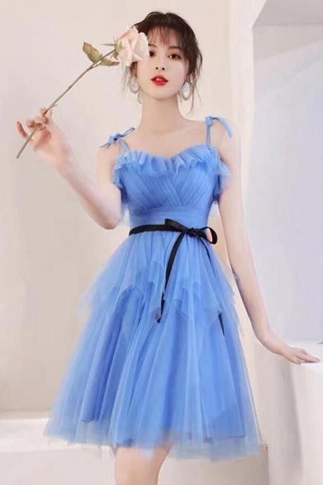Cute Short Tulle Blue Prom Dresses