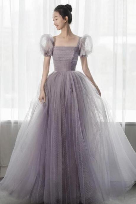 A Line Tulle Prom Dresses Evening Dress