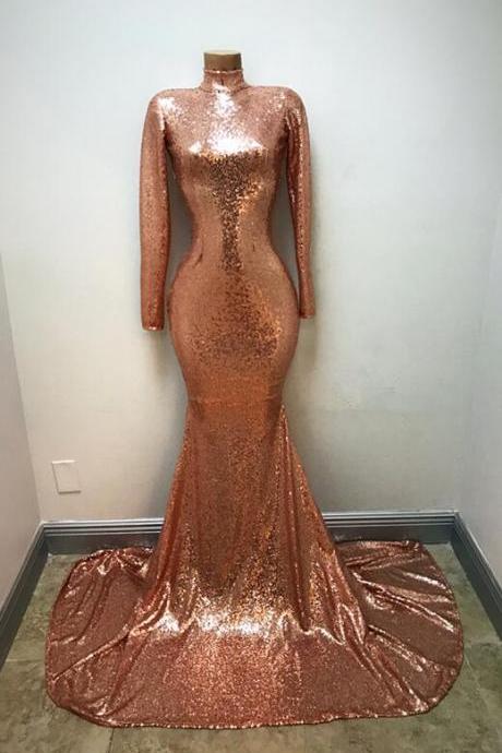 Mermaid High-neck Sequins Prom Party Gowns