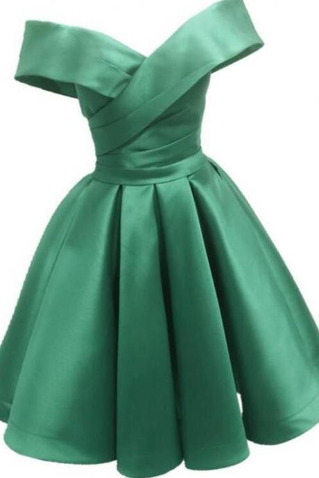 Off Shoulder Green Satin Sweetheart Homecoming Dress