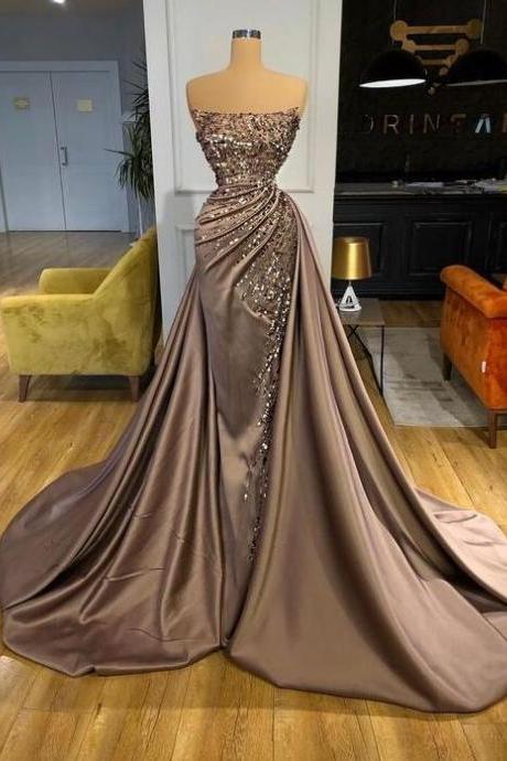Mermaid Strapless Long Stain Prom Dress With Beading