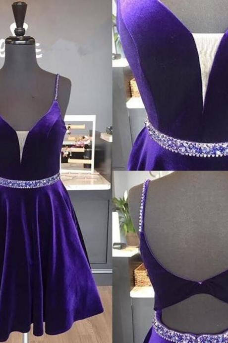 Cute Purple Velvet Homecoming Dress