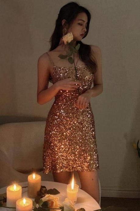 Rose Gold Formal Dresses, Sexy Formal Dress, Sparkly Evening Dress