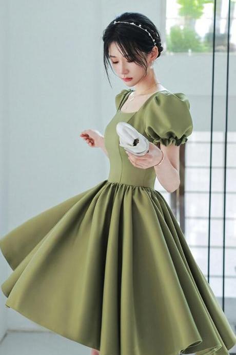 Cute Green Satin Short A-Line Prom Dress