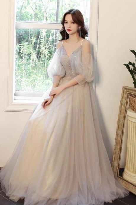 Beautiful A-line Tulle Lace Applique Long Evening Dress 
