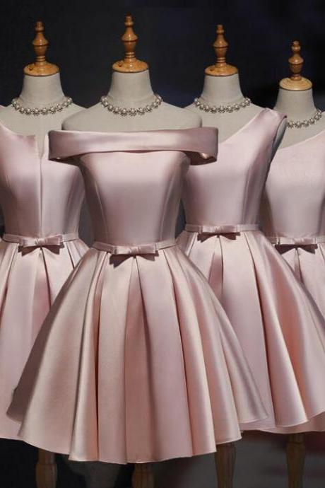 Cute Pink Satin Short Homecoming Dresses