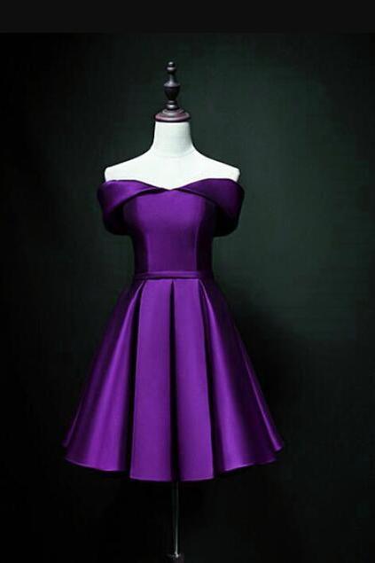 Off Shoulder Purple Short Prom Dresses