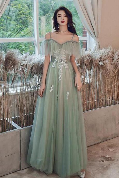 Mint Green And Champagne Off Shoulder Long Prom Dress