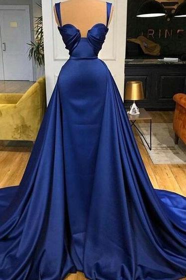 Spaghetti Straps Royal Blue Mermaid Evening Dress