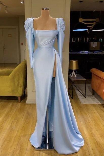 Simlpe Blue Long Prom Dress, Evening Dress