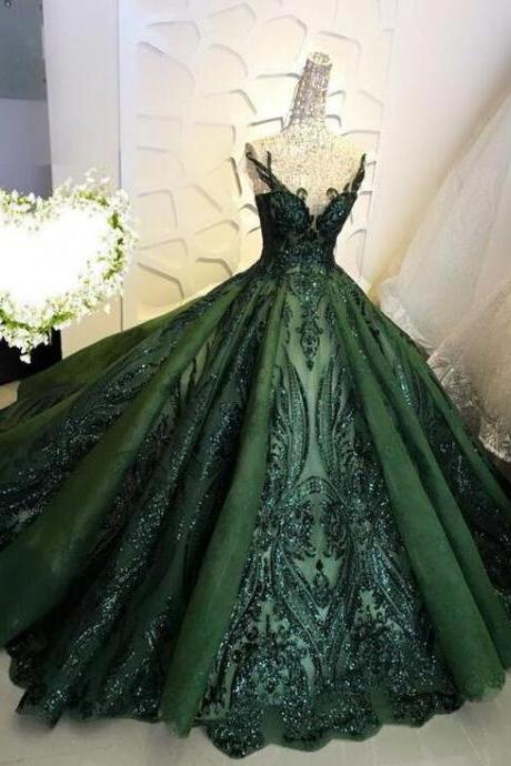 Vintage Dark Green Quinceanera Dresses For Women, Sparkly Prom Dresses