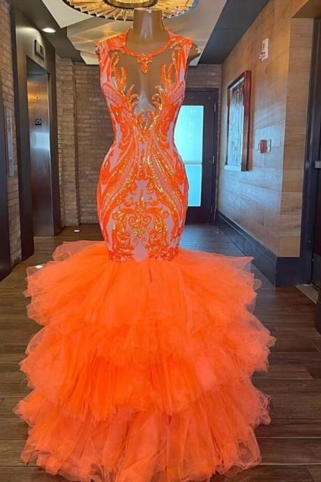 Sparkly Formal Mermaid Orange Prom Dresses