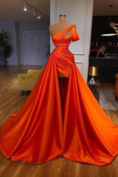 Sexy one shoulder orange prom dresses