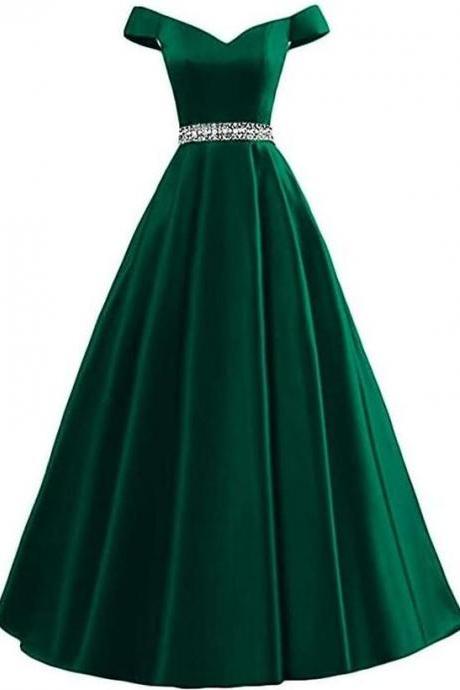 Simple Off The Shoulder Green Stain Prom Dresses