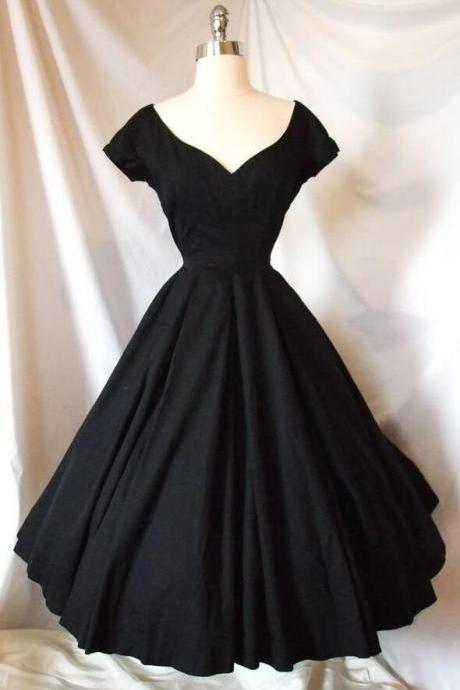 Vintage A-line Black Satin Homecoming Dresses