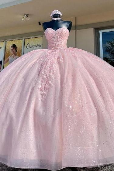 Sweetheart Ball Gown Light Pink Quinceanera Dresses