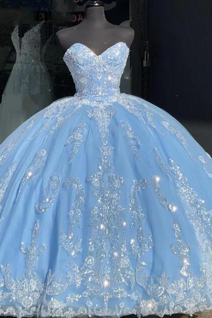 Princess Sweetheart Ball Gown Blue Quinceanera Dresses