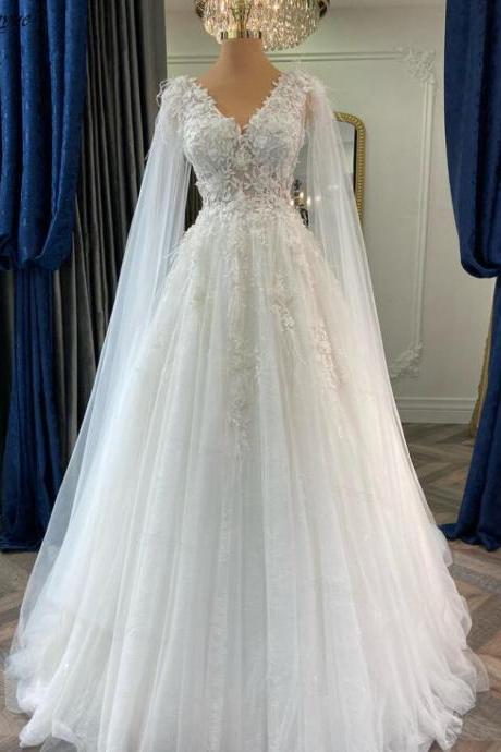 A-line V-neck Robe De Mariée Princesse Prom Dress