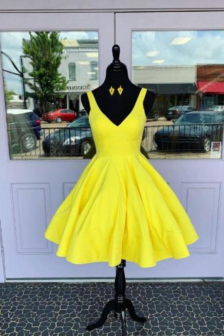 Simple Cute Yellow Short Prom Dress,short Homecoming Dress