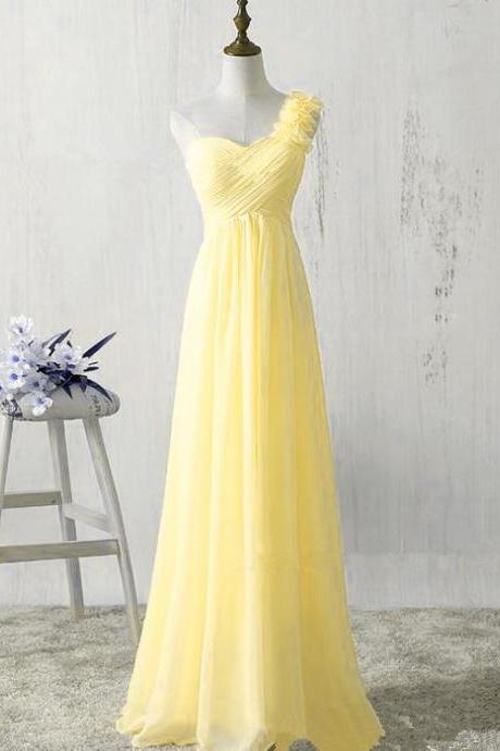 One Shoulder Yellow Chiffon Prom Bridesmaid Dresses