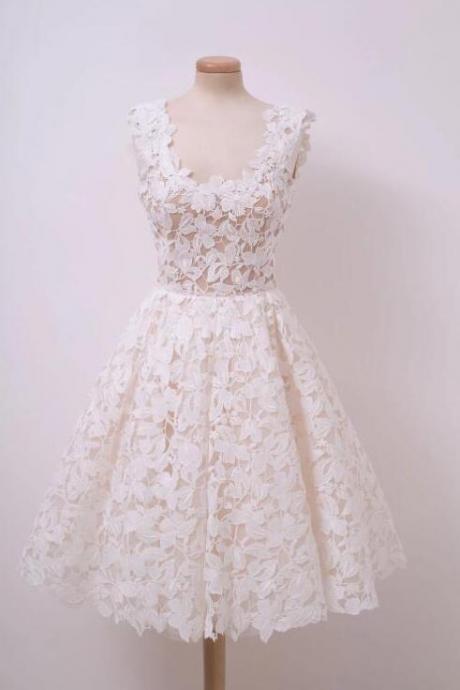 Cute Ivory Lace Short Prom Dresses