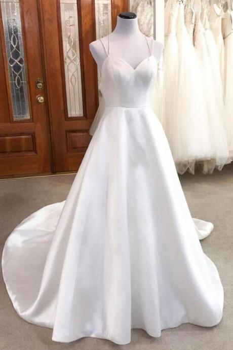 Simple White Satin Long Prom Dress