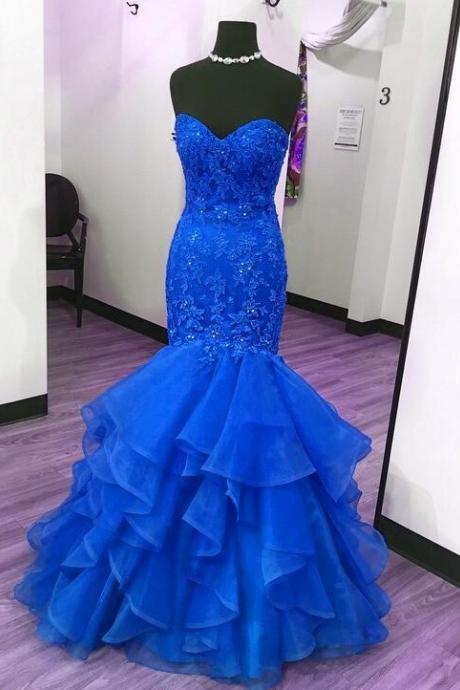 Elegant Royal Blue Sweetheart Prom Dresses