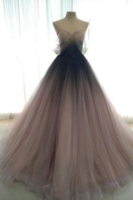 Off Shoulder Unique tulle long prom dress 