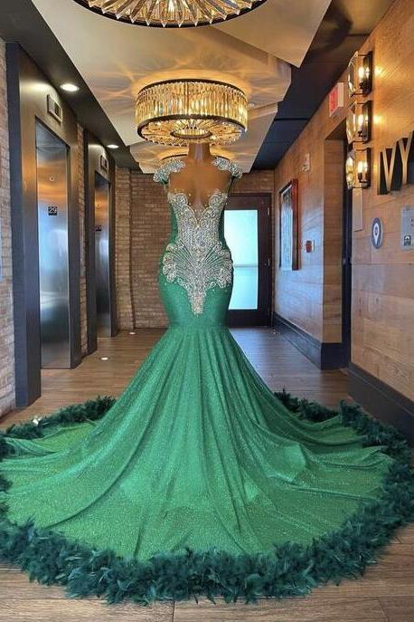 Charming Sequin Long Green Prom Evening Dresses