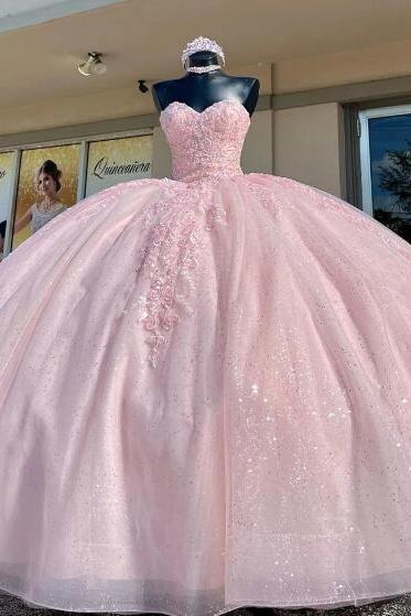 Sweetheart Light Pink Ball Gown Quinceanera Dresses Party Dress