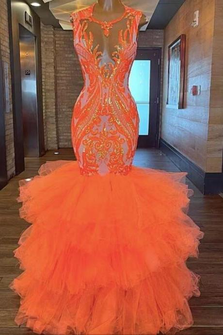 Sparkly Orange Prom Dresses,sexy Evening Dresses