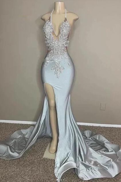 Halter Mermaid Prom Dresses With Split