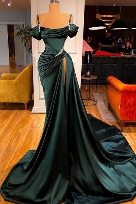 Gorgeous Off-the-shoulder Dark Green Long Prom Dress With Slit