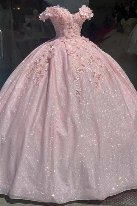 Ball Gown Pink Prom Dresses Long Sweet 16 Dress