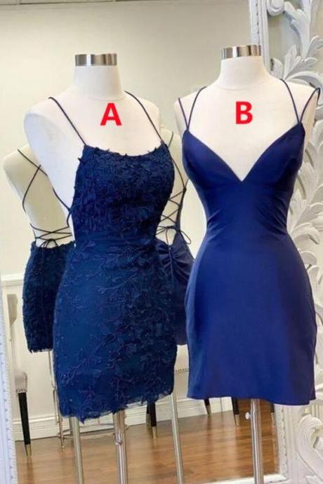 Mermaid Backless Lace V Neck Blue Homecoming Dress