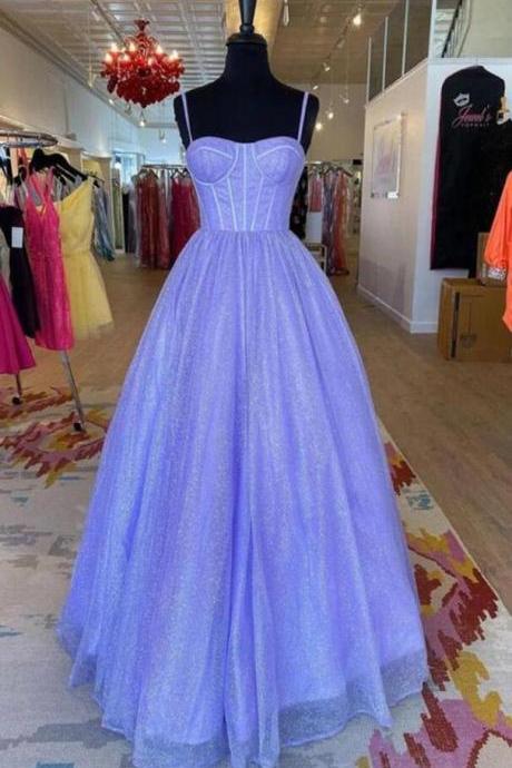 A Line Open Back Pink/lilac/blue Long Prom Dresses