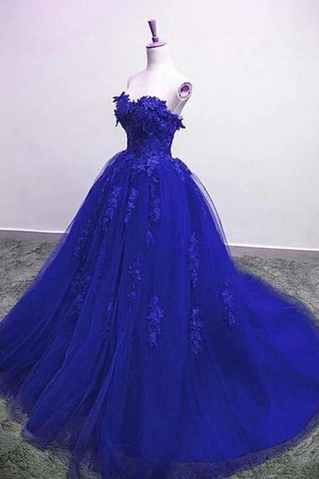 Gorgeous Mermaid Blue Lace Floral Long Prom Dresses