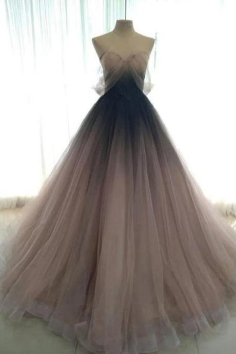 Sweetheart Tulle Ombre Long Prom Dresses
