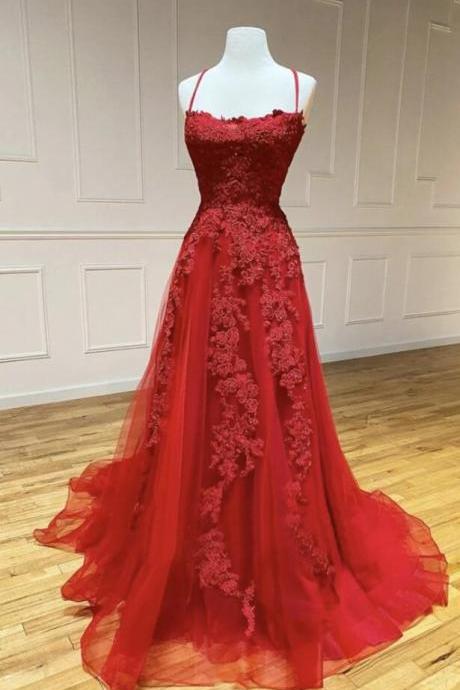 Mermaid A Line Backless Wine Red Lace Prom Dresses