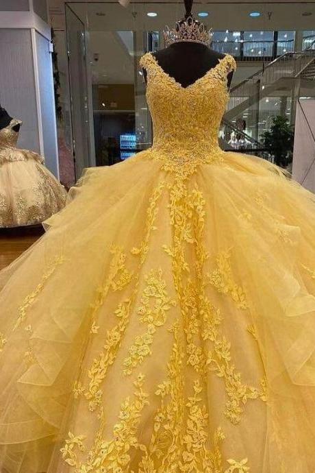 Beautiful Yellow Long Formal Ball Gown Party Dresses