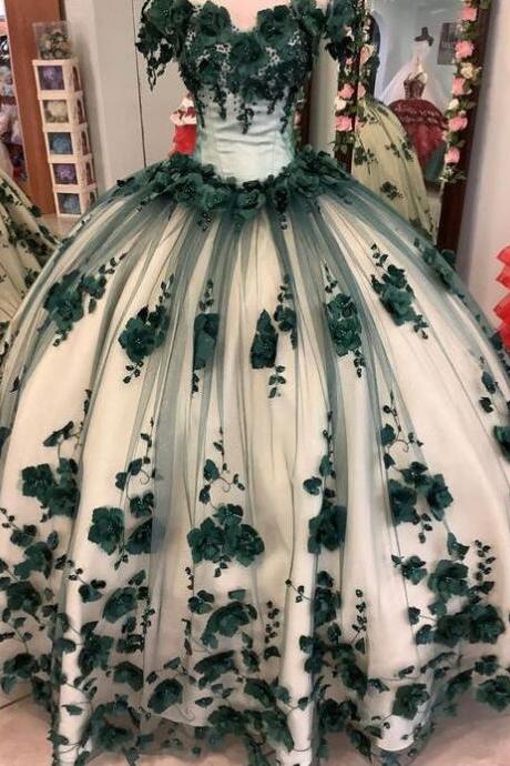 Off Shoulder Green Quinceañera Dress Ball Gown Prom Dresses