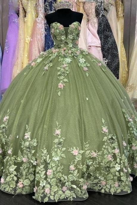 Ball Gown Lace Ball Gown Sweet 16 Dress With Flowers