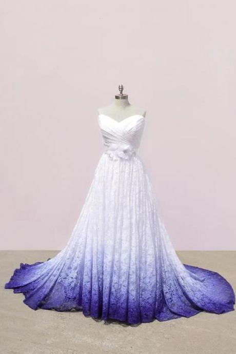 White And Purple Sweetheart Lace Wedding Dress