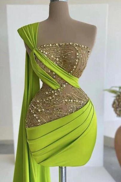 Sheath Green Beaded Short Prom Dresses