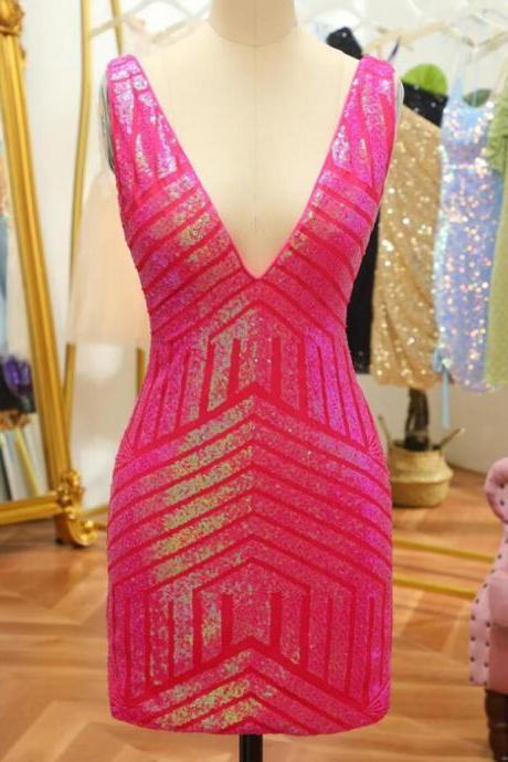 Sexy Sequins V-neck Tight Homecoming Dresses