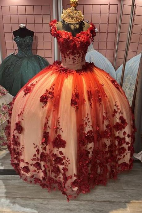 Burgundy Quinceañera Dress Ball Gown Prom Dresses