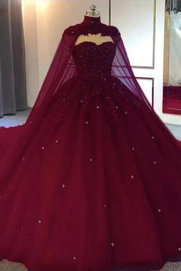Mermaid Burgundy Ball Gown Tulle Prom Dresses